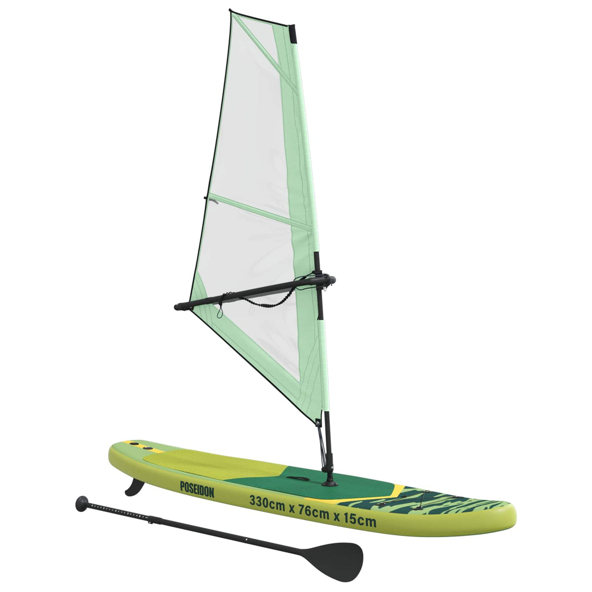 Vidaxl opblaasbaar sup board met zeil poseidon 330 x 76 x 15 cm groen