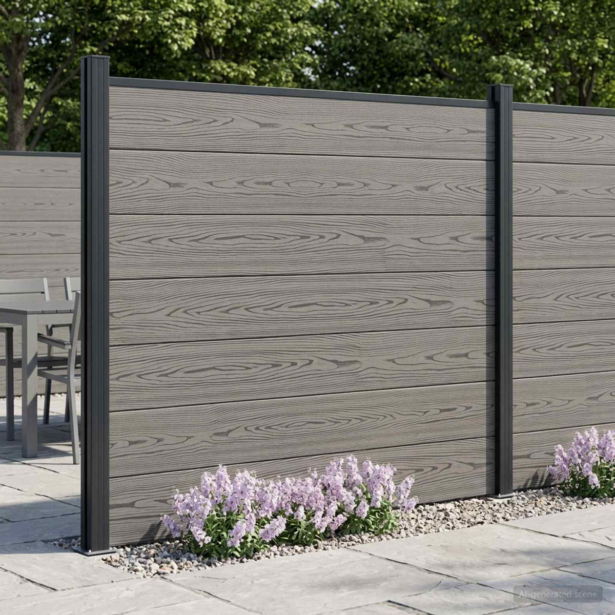 Vidaxl hekpaneel wpc en aluminium grijs