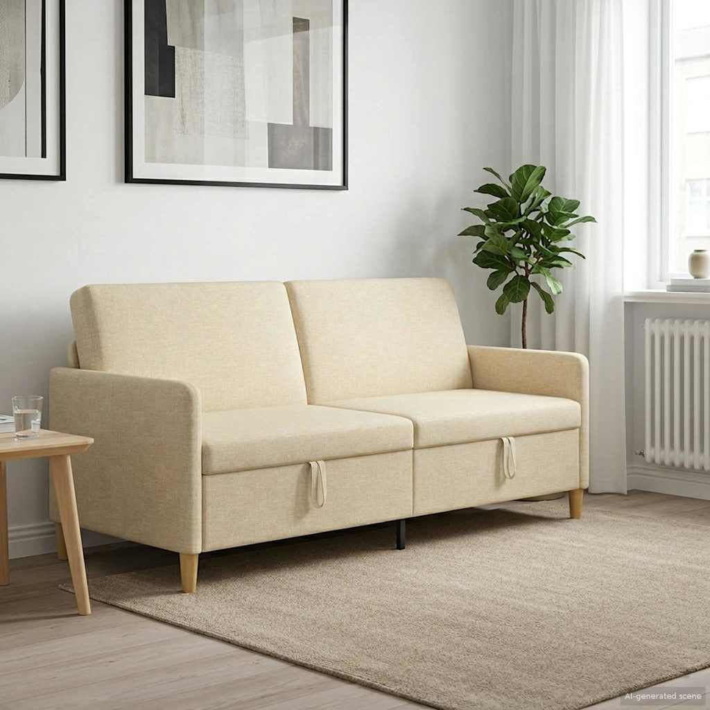 Vidaxl bank met opslag crèmekleurig 192 x 78 x 87 cm polyester