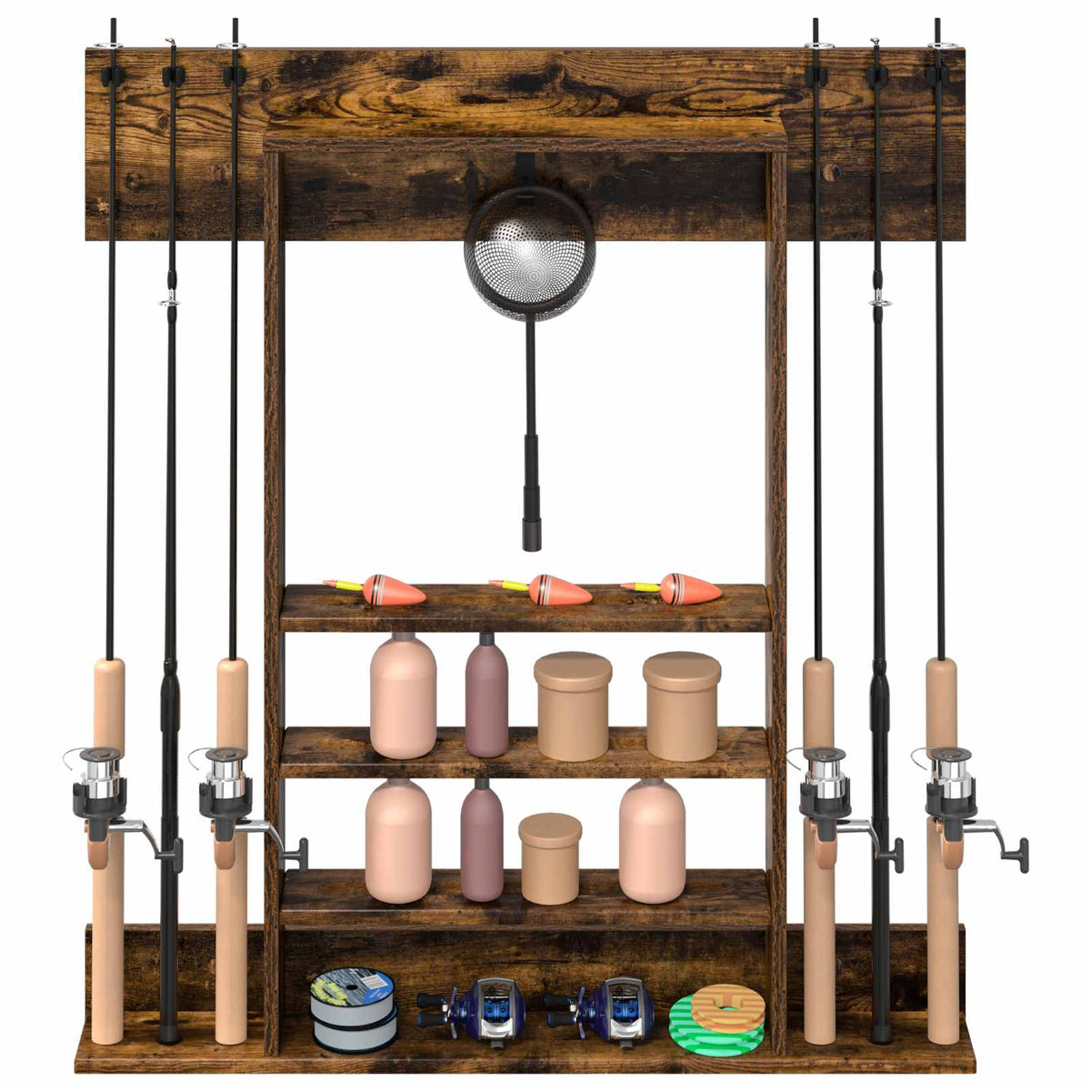Vidaxl wandgemonteerde hengelhouder bewerkt hout 93 x 12 x 103 cm