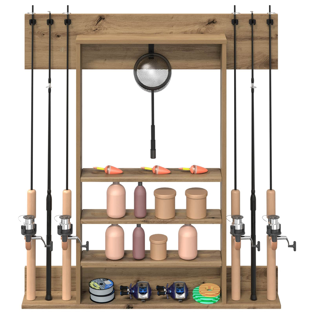Vidaxl wandgemonteerde hengelhouder bewerkt hout 93 x 12 x 103 cm