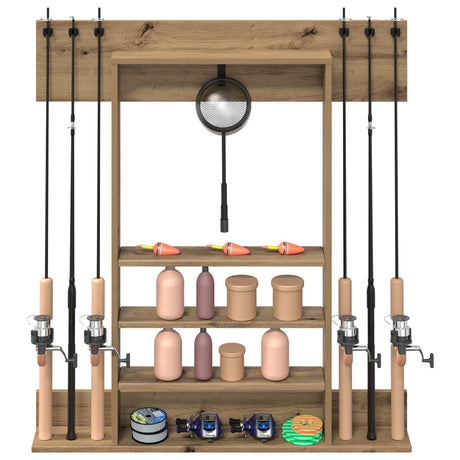 Vidaxl wandgemonteerde hengelhouder bewerkt hout 93 x 12 x 103 cm