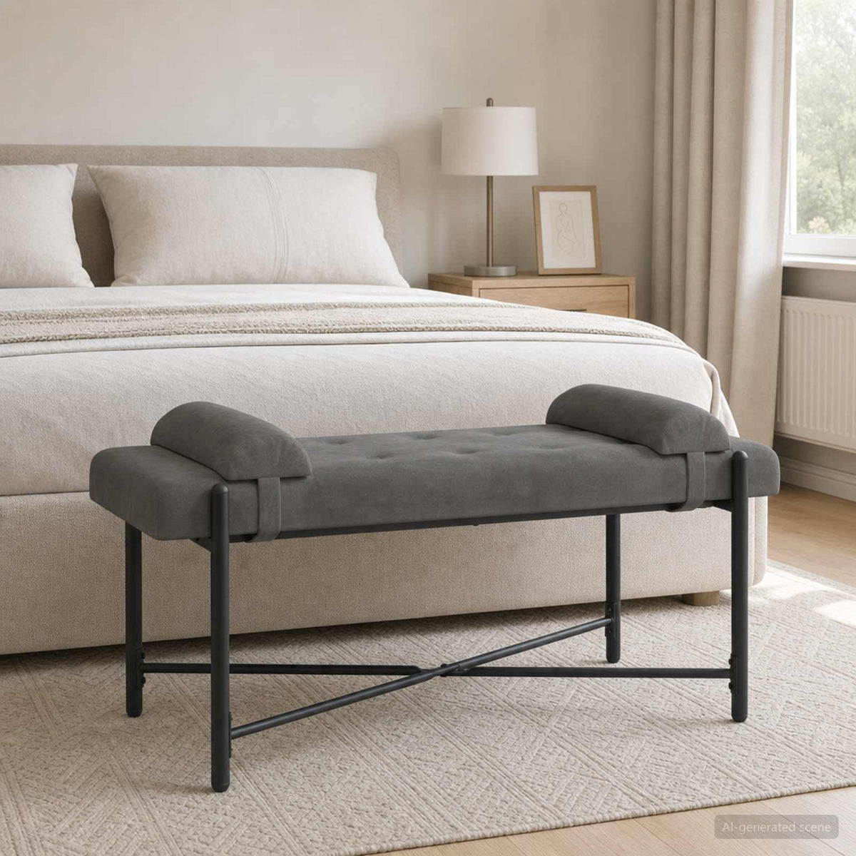 Vidaxl knop-gestept bankje met kussens donkergrijs 110 x 40 x 46 cm