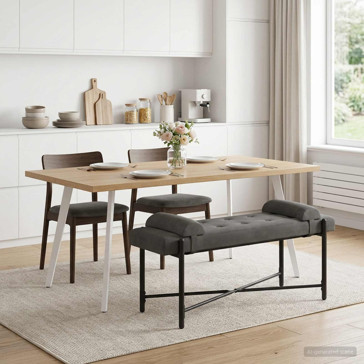 Vidaxl knop-gestept bankje met kussens donkergrijs 110 x 40 x 46 cm