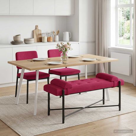 Vidaxl knop-gestept bankje met kussens wijnrood 110 x 40 x 46 cm
