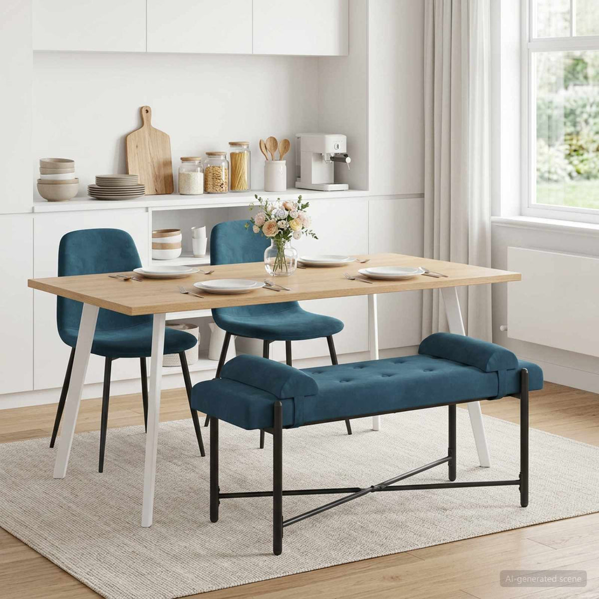 Vidaxl knop-gestept bankje met kussens blauw 110 x 40 x 46 cm fluweel
