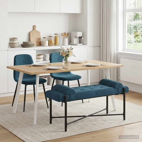 Vidaxl knop-gestept bankje met kussens blauw 110 x 40 x 46 cm fluweel