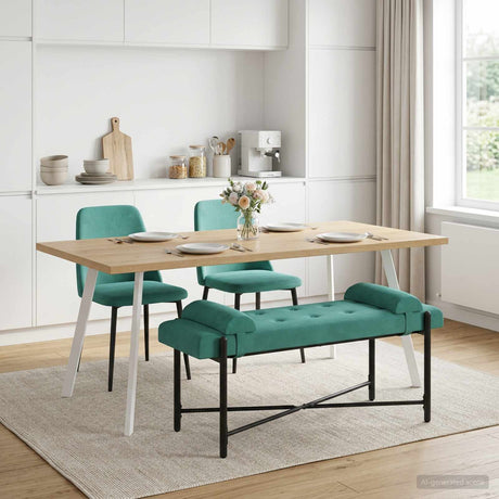 Vidaxl knop-gestept bankje met kussens turquoise 110 x 40 x 46 cm