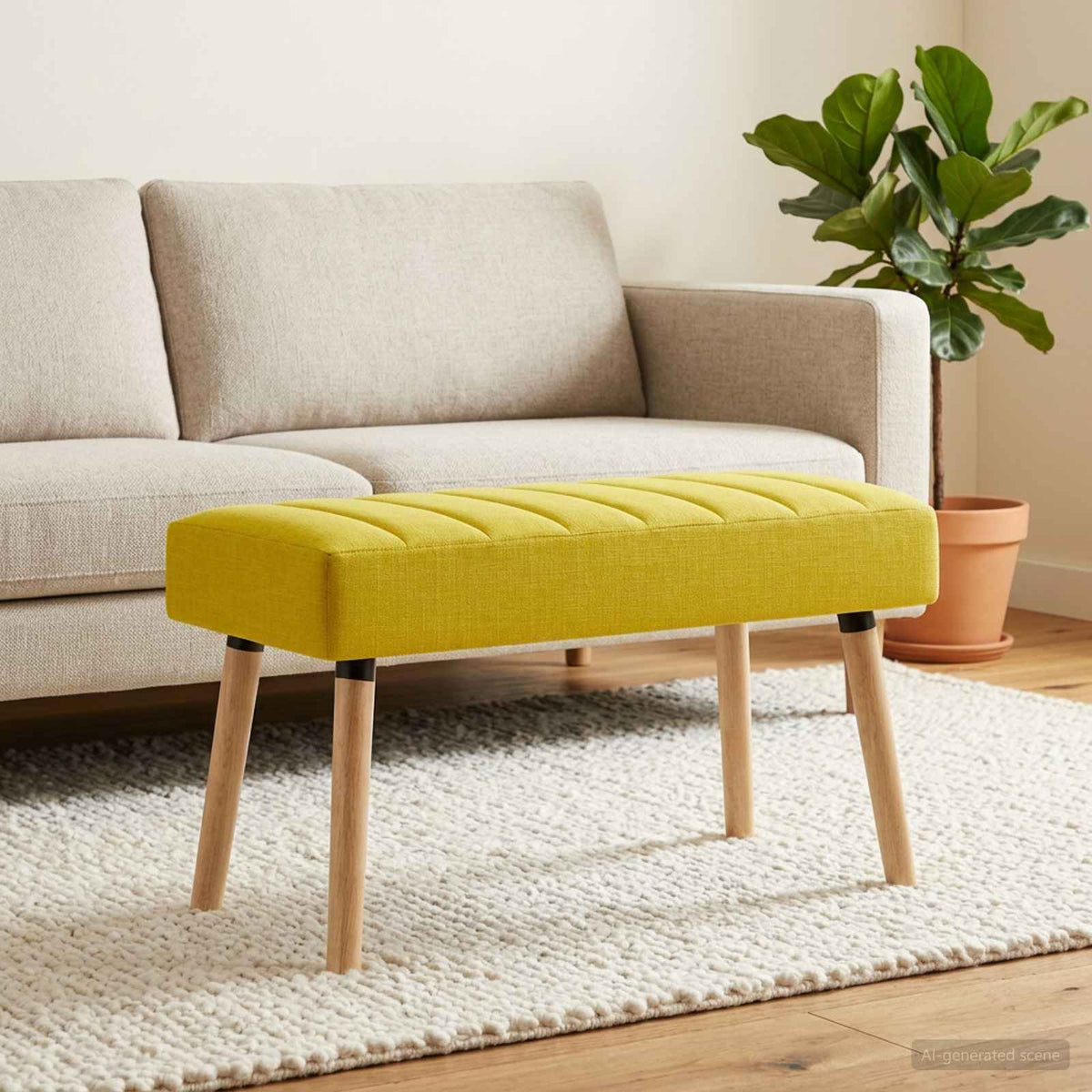 Vidaxl kanaal-geplooide bank lichtgeel 80 x 40 x 46 cm stof