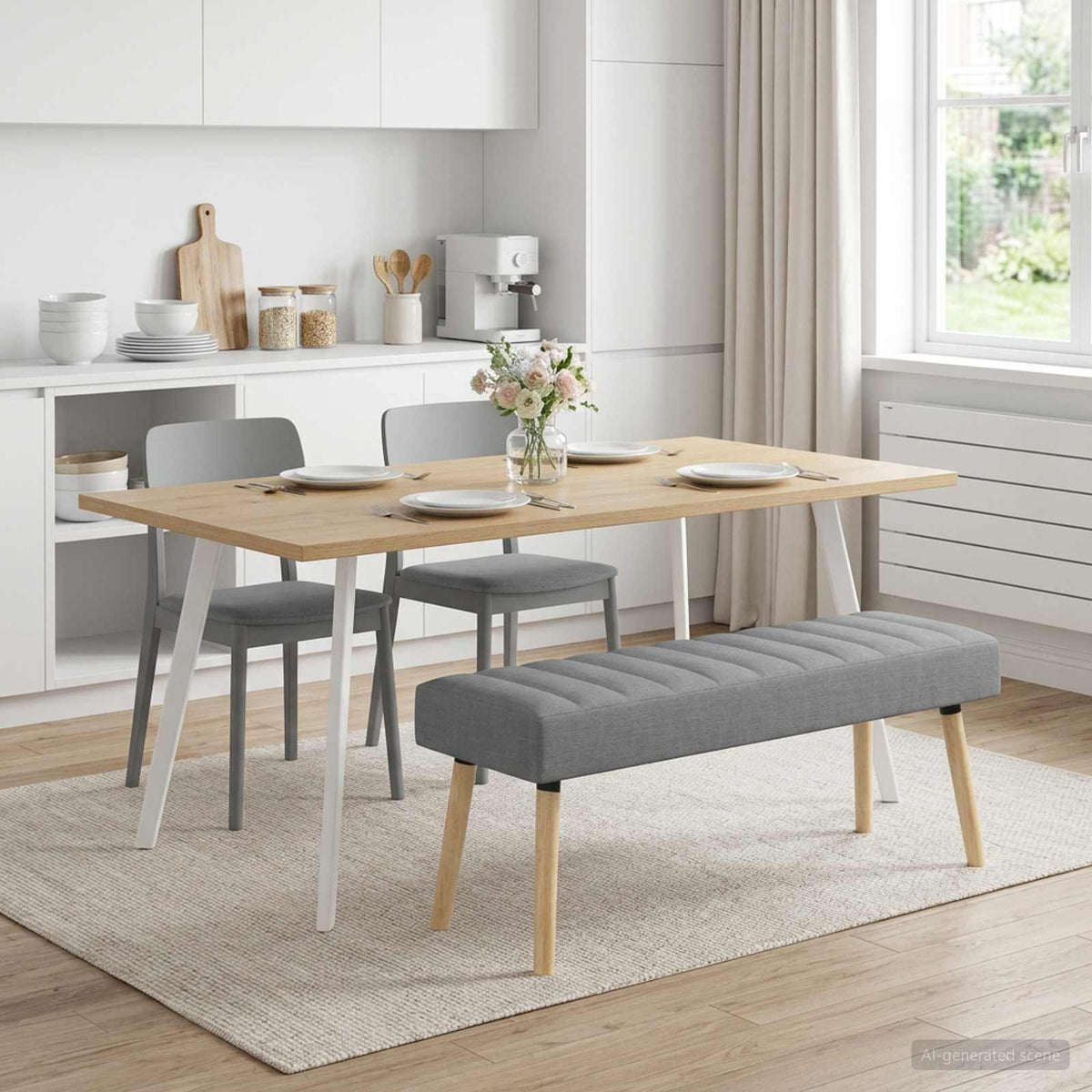 Vidaxl kanaal-geplooide bank lichtgrijs 110 x 40 x 46 cm stof