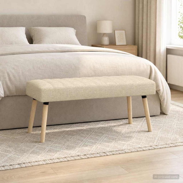 Vidaxl kanaal-geplooide bank crèmekleurig 110 x 40 x 46 cm stof