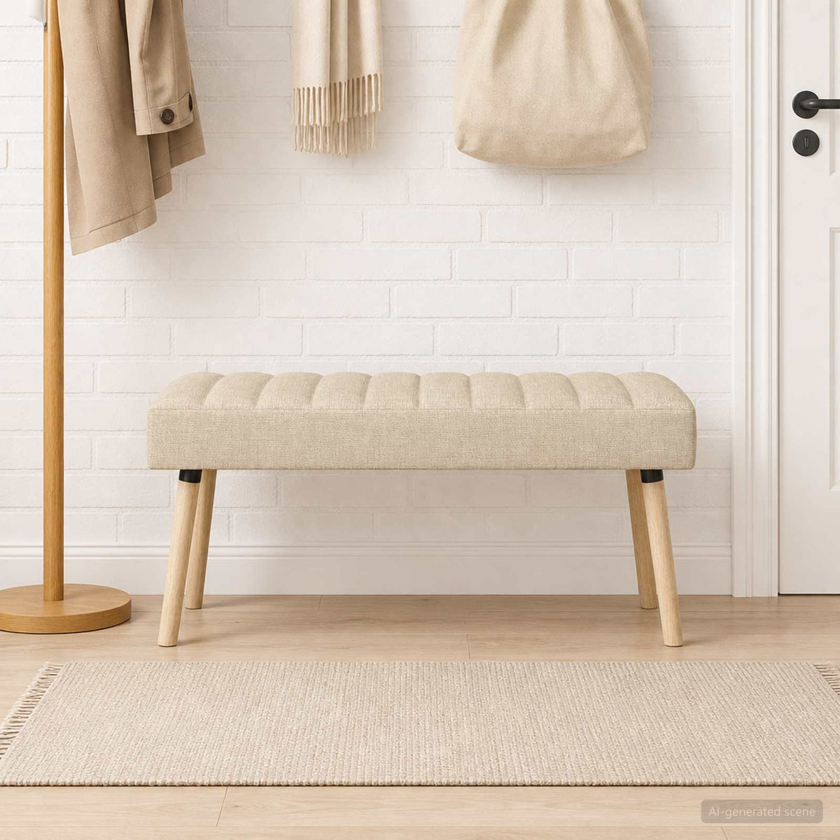 Vidaxl kanaal-geplooide bank crèmekleurig 110 x 40 x 46 cm stof