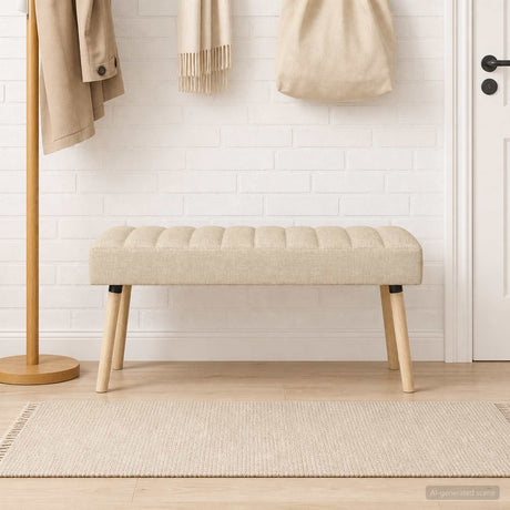 Vidaxl kanaal-geplooide bank crèmekleurig 110 x 40 x 46 cm stof