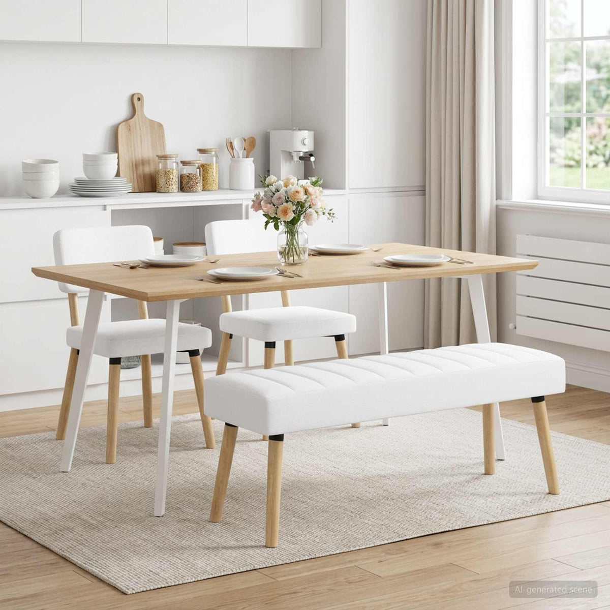 Vidaxl kanaal-geplooide bank wit 110 x 40 x 46 cm stof