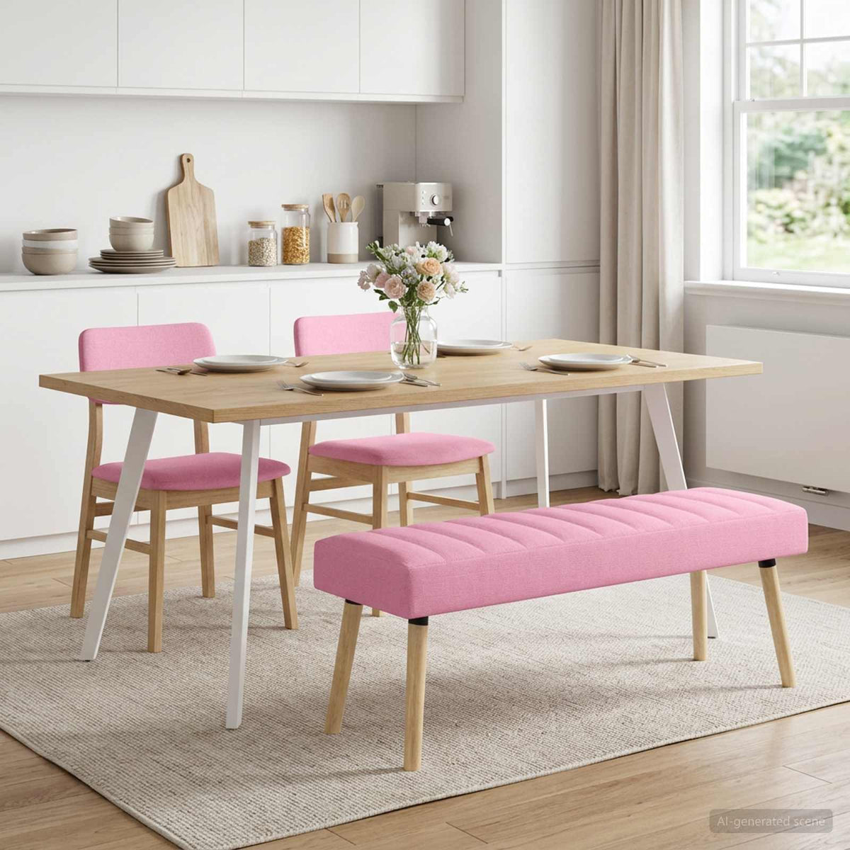 Vidaxl kanaal-geplooide bank roze 110 x 40 x 46 cm stof