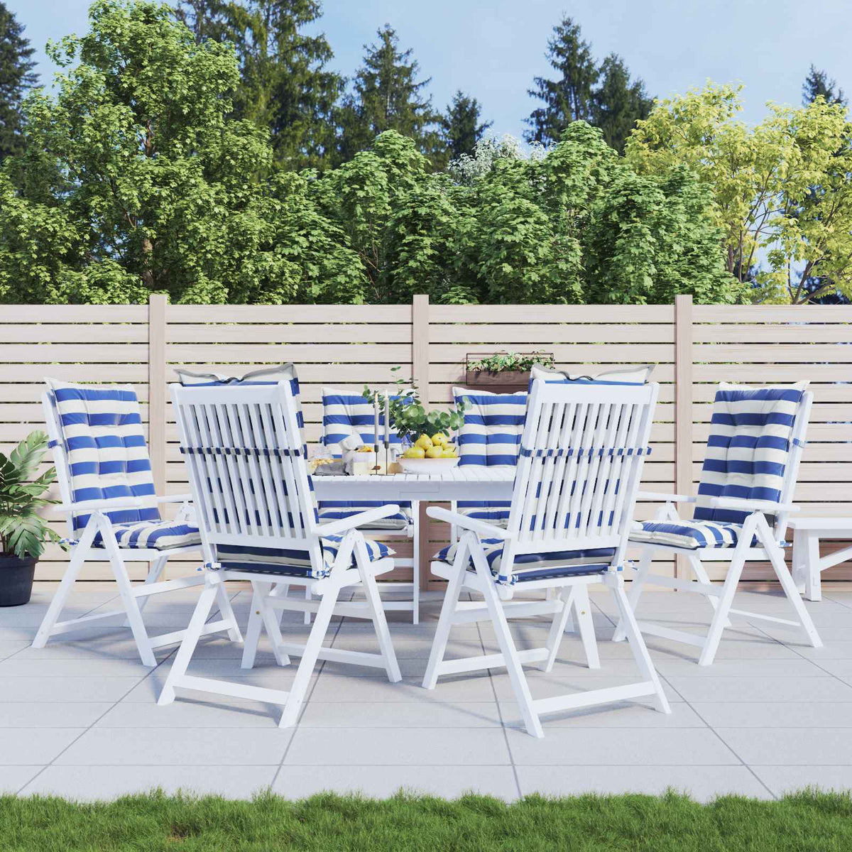Vidaxl buiten kussen 6 st stof blauw en wit 120 x 50 x 7 cm
