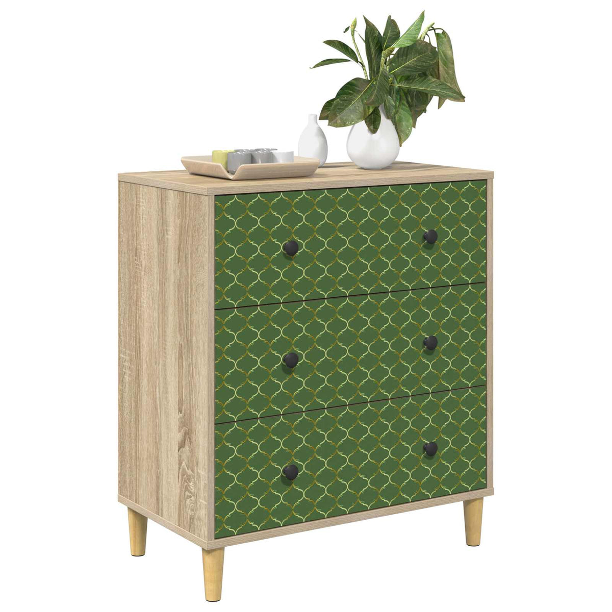 Vidaxl ladekast geleen groen geometrisch patroon 66 x 36,5 x 75 cm