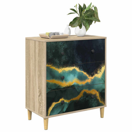 Vidaxl ladekast wijhe teal marmerprint 66 x 36,5 x 75 cm bewerkt hout