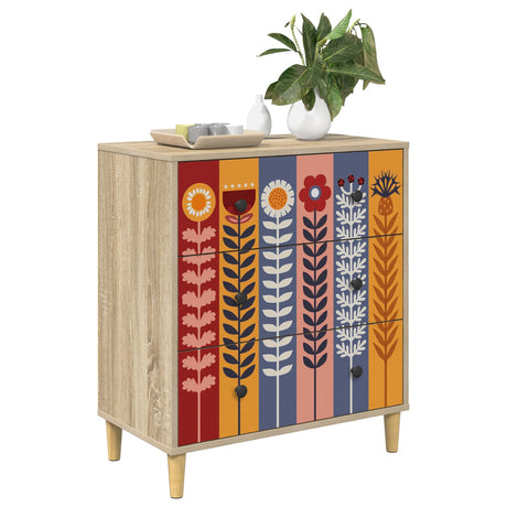 Vidaxl ladekast essen zonnebloemprint 66 x 36,5 x 75 cm bewerkt hout