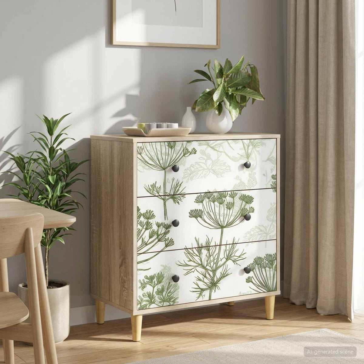 Vidaxl ladekast gotha groene boomprint 66 x 36,5 x 75 cm bewerkt hout