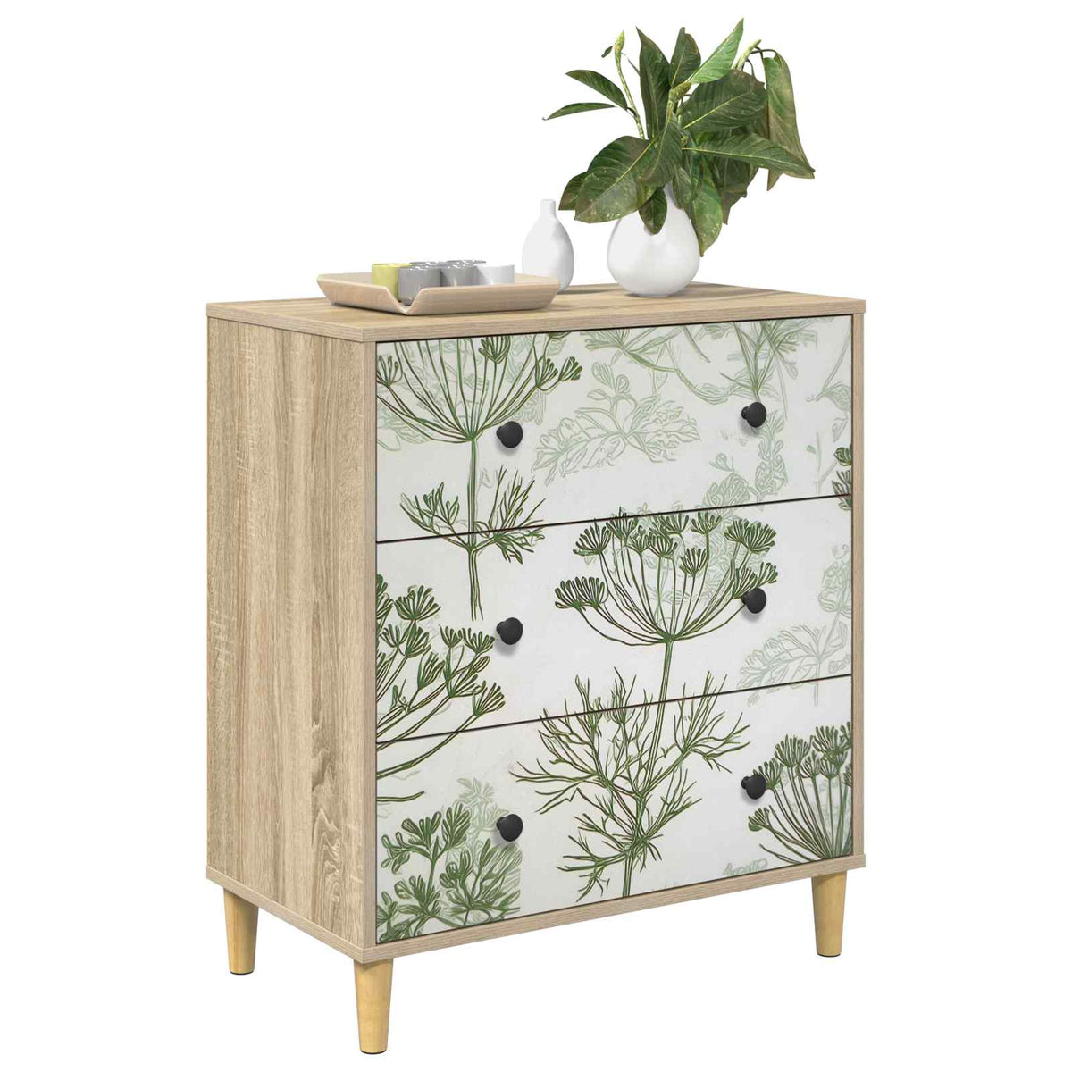 Vidaxl ladekast gotha groene boomprint 66 x 36,5 x 75 cm bewerkt hout