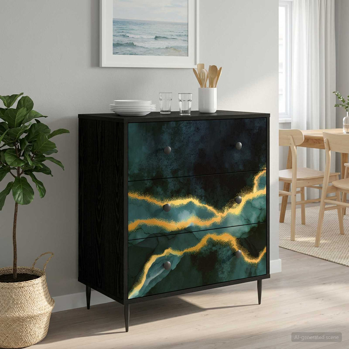 Vidaxl ladekast wijhe teal marmerprint 66 x 36,5 x 76 cm bewerkt hout