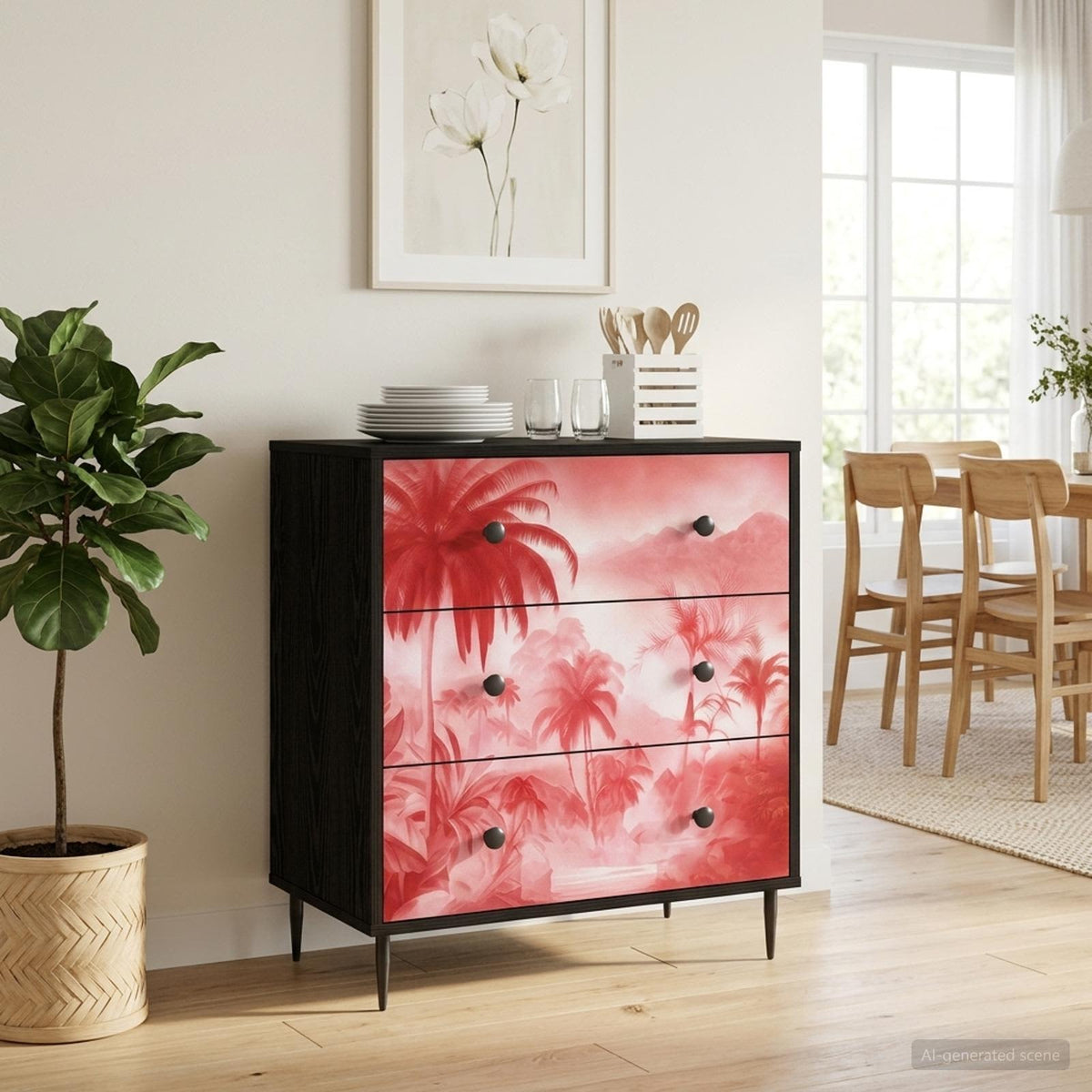 Vidaxl ladekast aachen roze palmbomenprint 66 x 36,5 x 76 cm