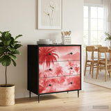 Vidaxl ladekast aachen roze palmbomenprint 66 x 36,5 x 76 cm