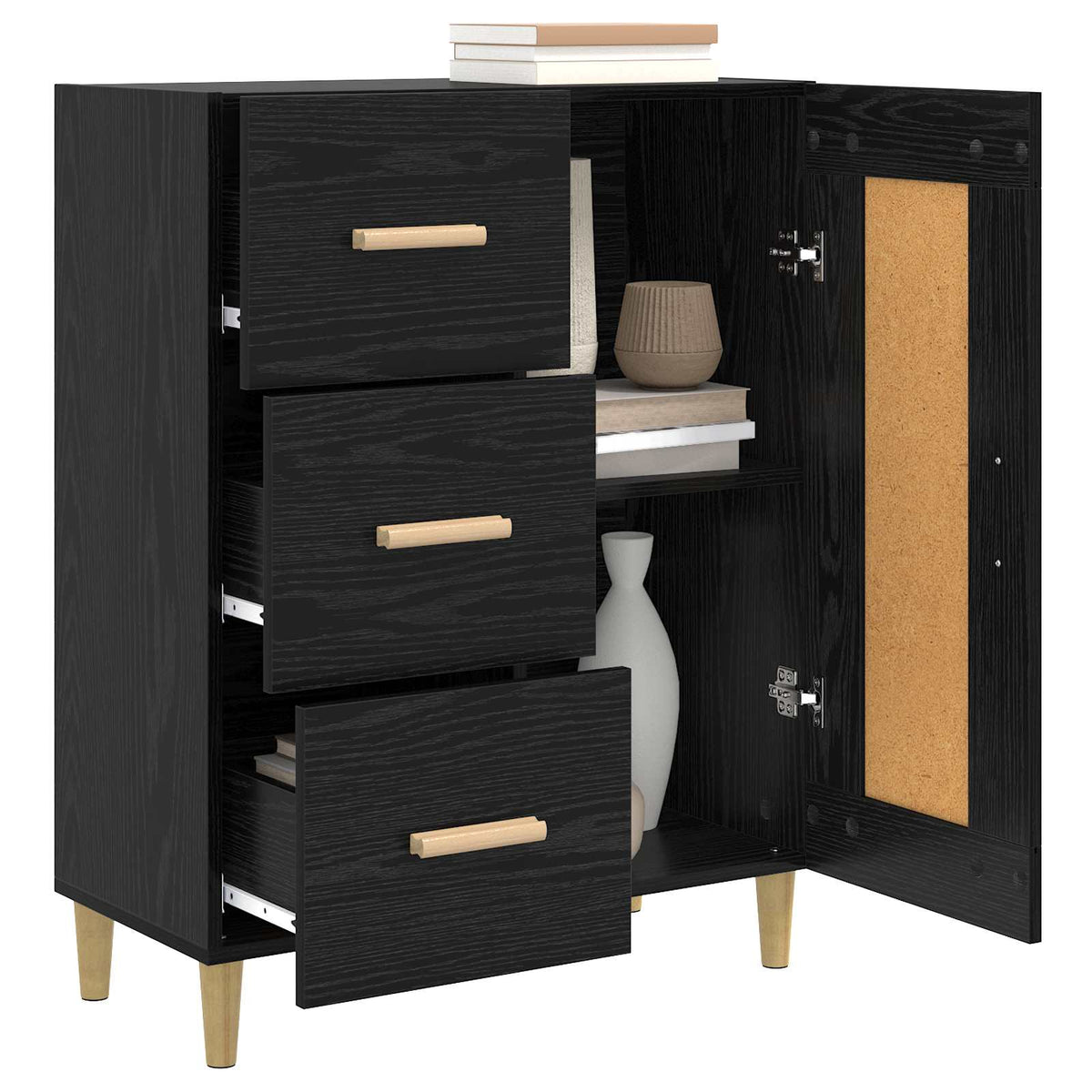Vidaxl dressoir zwart eiken 69,5 x 34 x 90 cm bewerkt hout