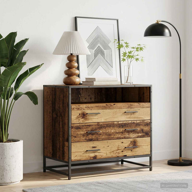 Vidaxl ladenkast 3-lade oud hout 70 x 41 x 70 cm bewerkt hout