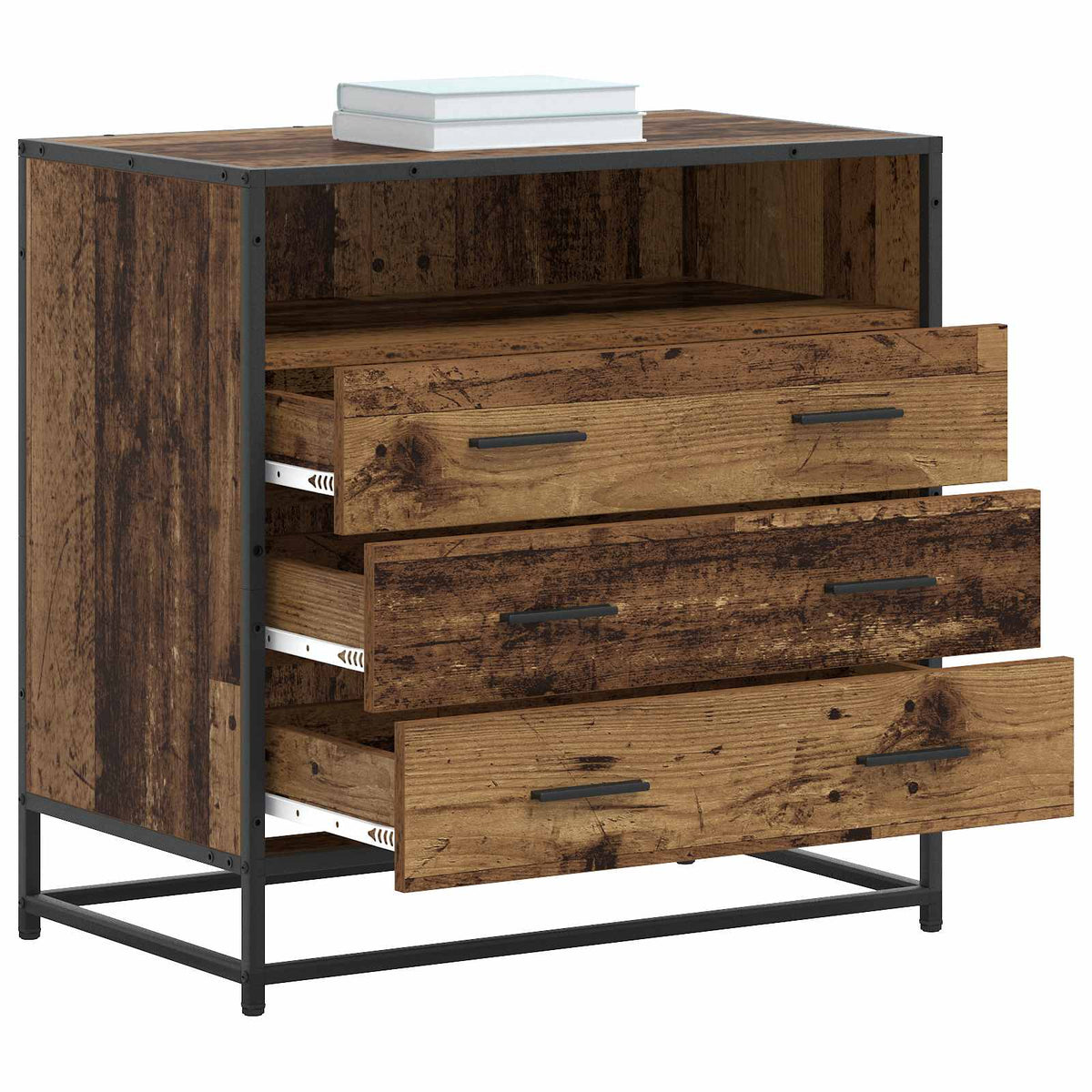 Vidaxl ladenkast 3-lade oud hout 70 x 41 x 70 cm bewerkt hout