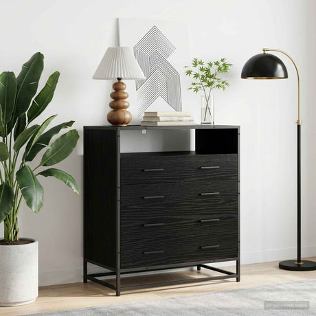 Vidaxl ladenkast 4-lade zwart eiken 70 x 41 x 83,5 cm bewerkt hout