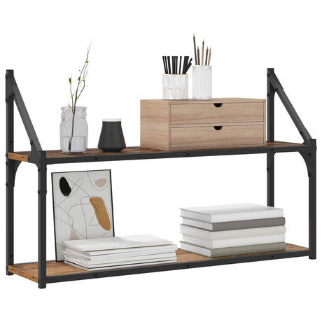 Vidaxl wandplank muurmontage oud hout 80 x 21 x 51 cm metaal pb