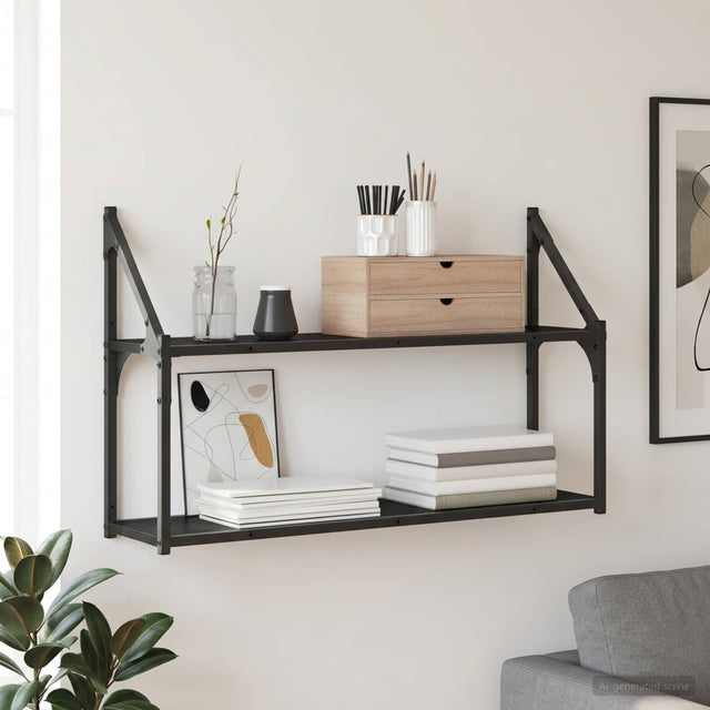 Vidaxl wandplank muurmontage zwart eiken 80 x 21 x 51 cm metaal pb