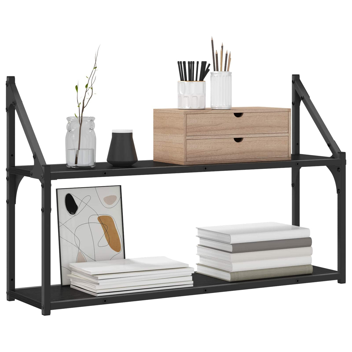 Vidaxl wandplank muurmontage zwart eiken 80 x 21 x 51 cm metaal pb