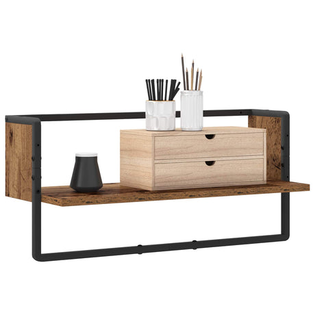 Vidaxl wandplank muurmontage oud hout 65 x 25 x 30 cm metaal pb