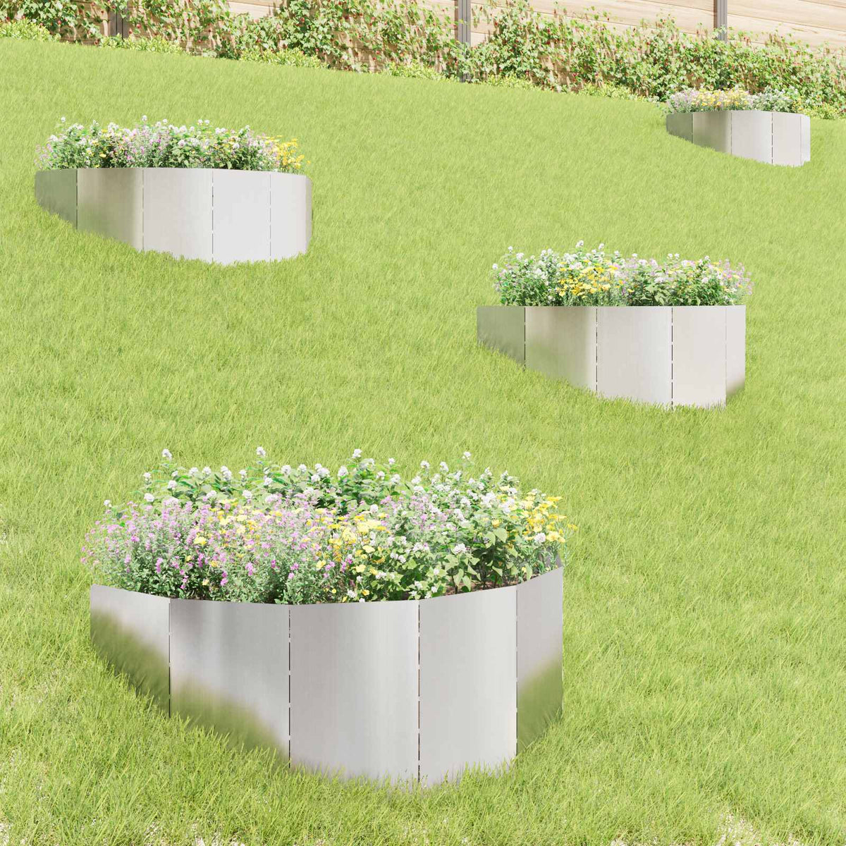 Vidaxl gazonrand 4 st 100 x 45 cm staal zilverkleurig