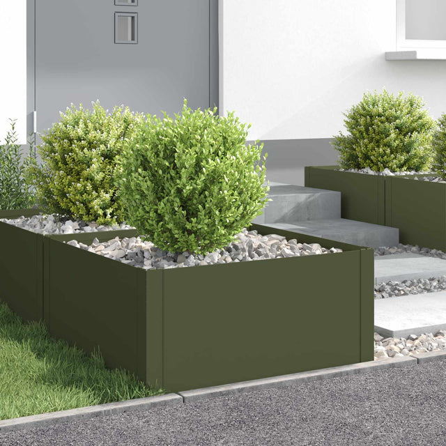Vidaxl gazonrand 4 st 60 x 60 x 35 cm staal olijfgroen