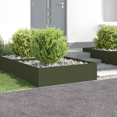 Vidaxl gazonrand 4 st 100 x 100 x 35 cm staal olijfgroen