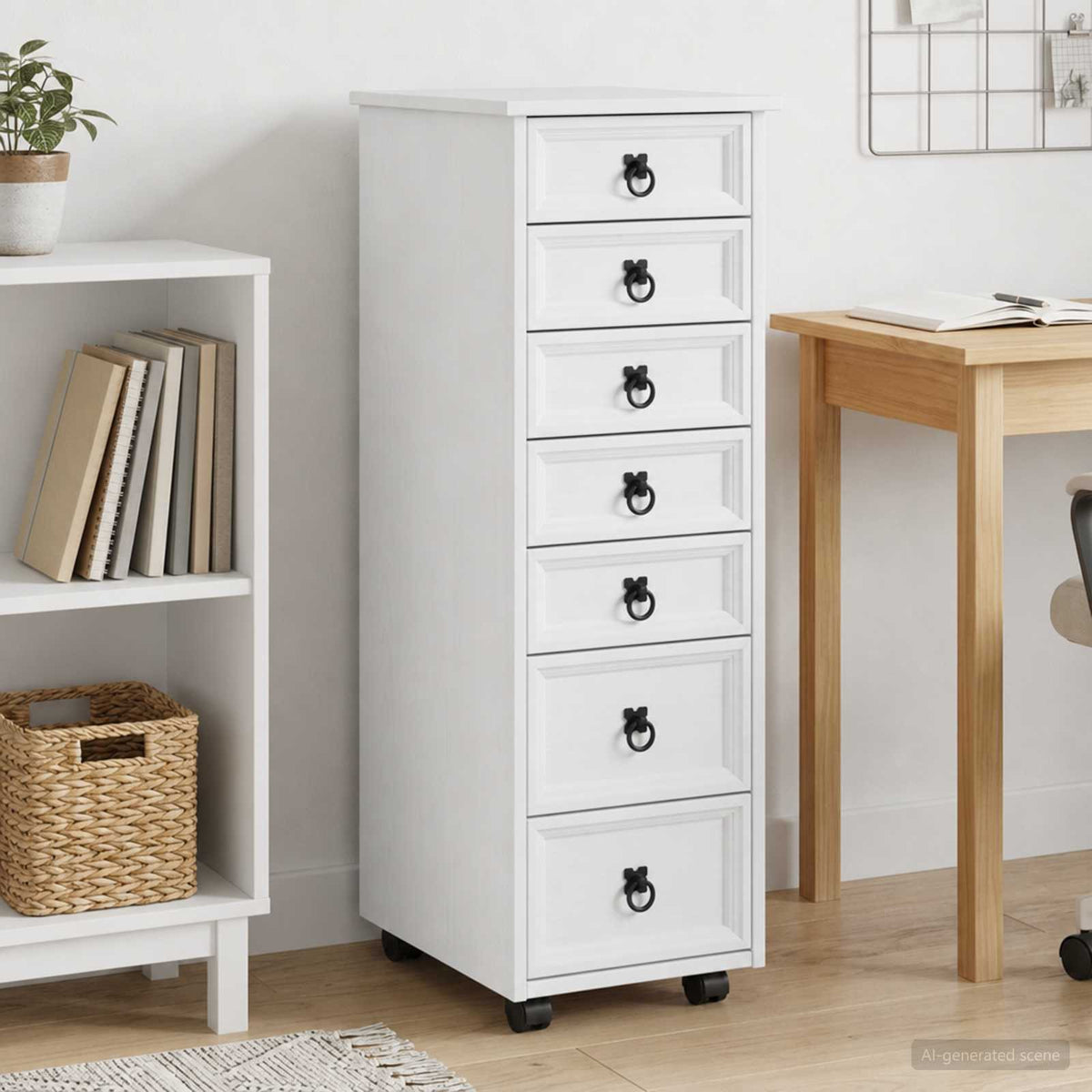 Vidaxl rolkast met lades corona massief grenenhout en engineered wood