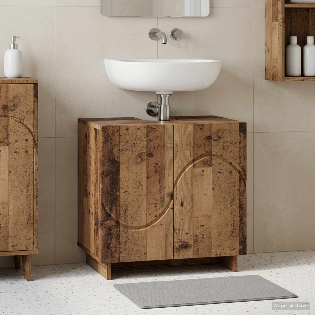 Vidaxl badkamerkast oud hout 60 x 41 x 58 cm bewerkt hout