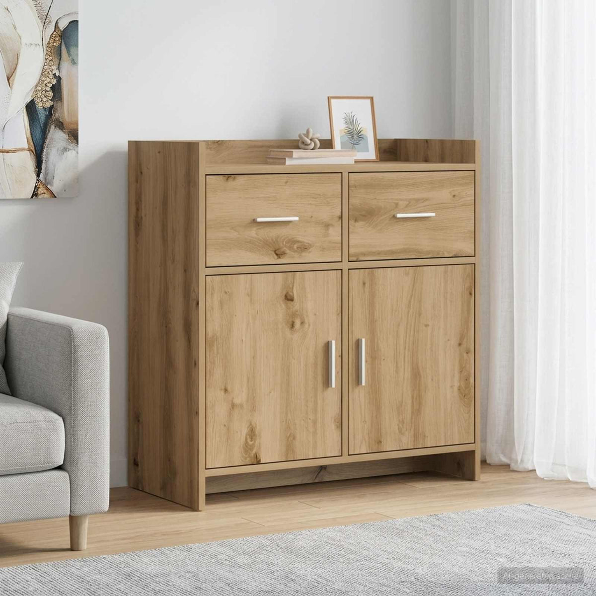 Vidaxl dressoir artisanaal eiken 75 x 36 x 80 cm bewerkt hout