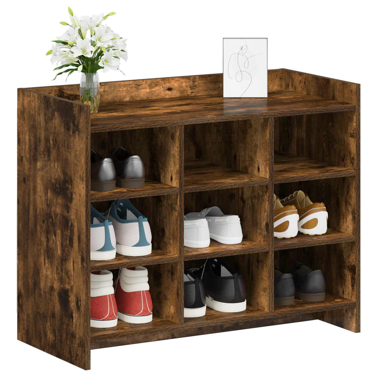 Vidaxl schoenenkast gerookt eiken 85 x 39,5 x 70 cm bewerkt hout