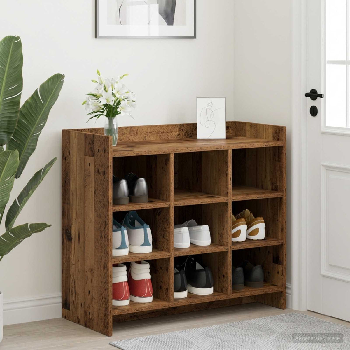 Vidaxl schoenenkast met opslag oud hout 85 x 39,5 x 70 cm bewerkt hout