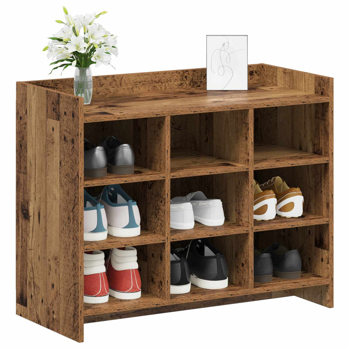 Vidaxl schoenenkast met opslag oud hout 85 x 39,5 x 70 cm bewerkt hout