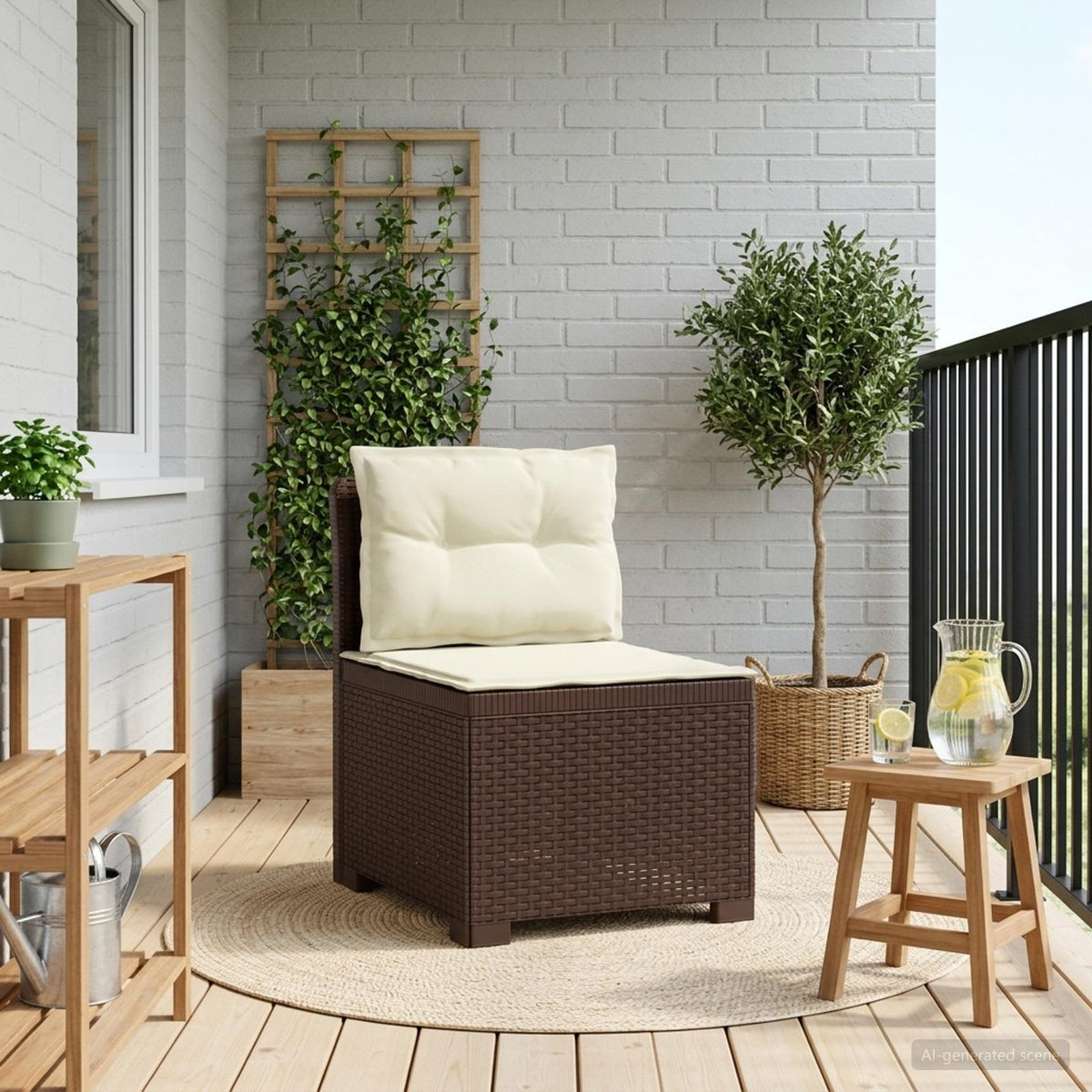 Vidaxl eénpersoons tuinbank met kussens rattan look pp bruin