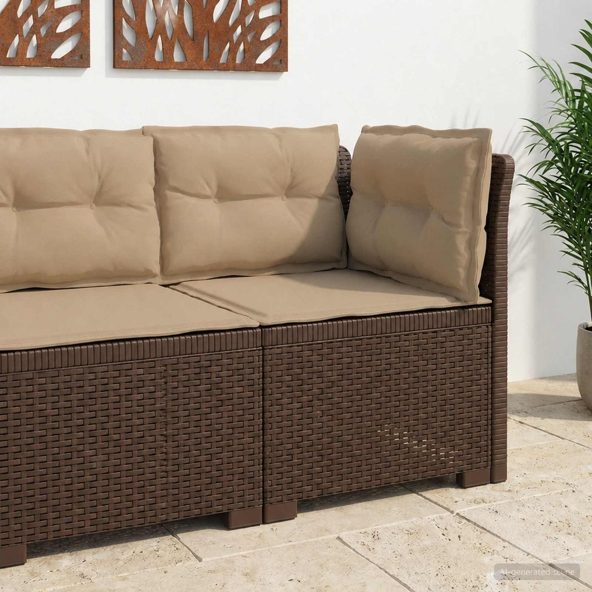 Vidaxl eénpersoons tuinbank met kussens rattan look pp bruin
