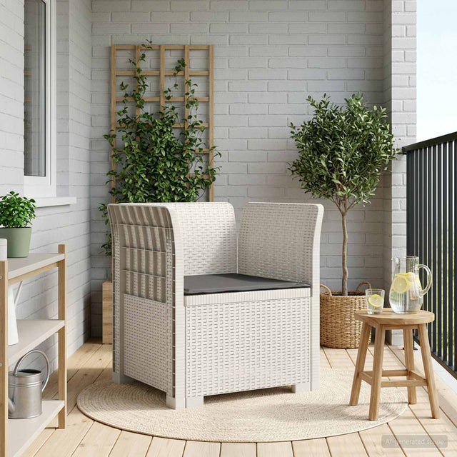 Vidaxl eénpersoons fauteuil met kussen rattan look pp wit