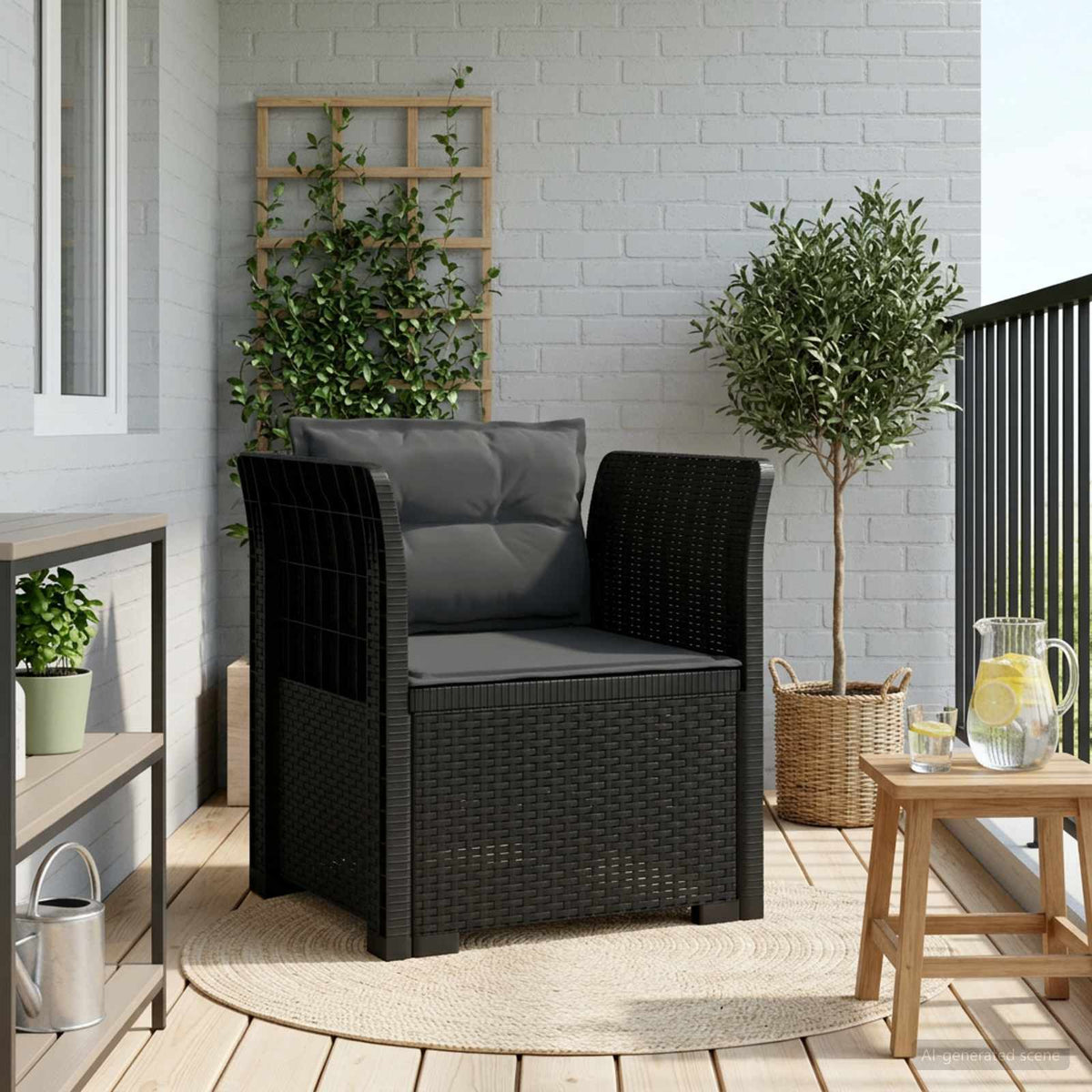 Vidaxl eénpersoons fauteuil met kussens rattan look pp antraciet