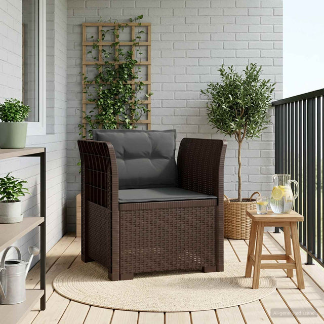 Vidaxl eénpersoons fauteuil met kussens rattan look pp bruin